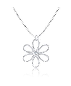 Flower Shaped Ball CZ Silver Necklace SPE-3668